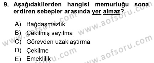 İdare Hukukuna Giriş Dersi Ara Sınavı Deneme Sınav Soruları 9. Soru