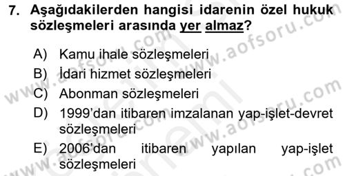 İdare Hukukuna Giriş Dersi 2018 - 2019 Yılı (Final) Dönem Sonu Sınavı 7. Soru