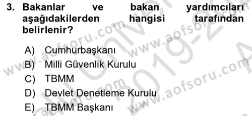 İdare Hukukuna Giriş Dersi 2019 - 2020 Yılı (Vize) Ara Sınav Soruları 3. Soru