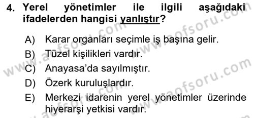 İdare Hukukuna Giriş Dersi Ara Sınavı Deneme Sınav Soruları 4. Soru