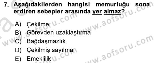 İdare Hukukuna Giriş Dersi Ara Sınavı Deneme Sınav Soruları 7. Soru