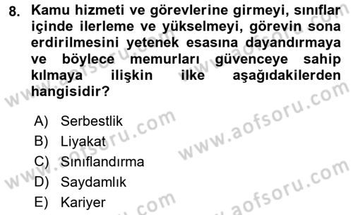 İdare Hukukuna Giriş Dersi Ara Sınavı Deneme Sınav Soruları 8. Soru