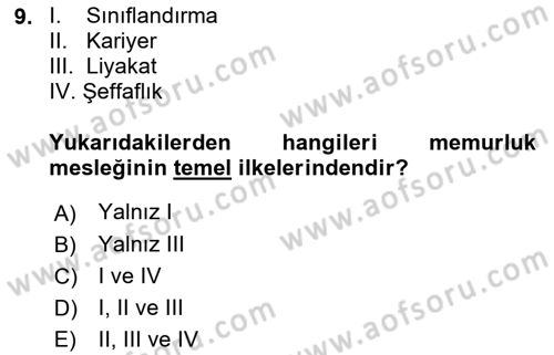 İdare Hukukuna Giriş Dersi Ara Sınavı Deneme Sınav Soruları 9. Soru