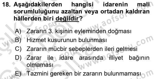 İdare Hukukuna Giriş Dersi 2019 - 2020 Yılı (Final) Dönem Sonu Sınav Soruları 18. Soru