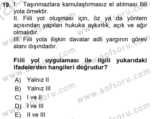 İdare Hukukuna Giriş Dersi 2020 - 2021 Yılı Yaz Okulu Sınav Soruları 19. Soru