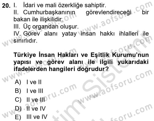 İdare Hukukuna Giriş Dersi 2020 - 2021 Yılı Yaz Okulu Sınav Soruları 20. Soru