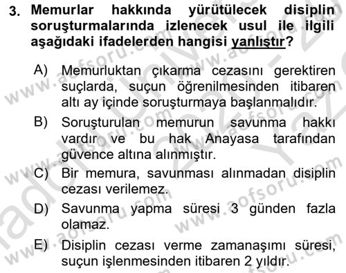 İdare Hukukuna Giriş Dersi 2020 - 2021 Yılı Yaz Okulu Sınav Soruları 3. Soru