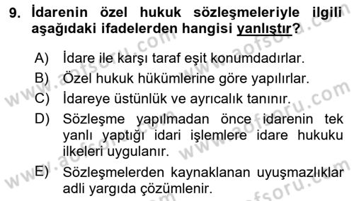 İdare Hukukuna Giriş Dersi 2020 - 2021 Yılı Yaz Okulu Sınavı 9. Soru