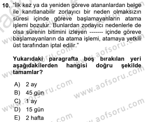 İdare Hukukuna Giriş Dersi Ara Sınavı Deneme Sınav Soruları 10. Soru