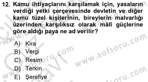 İdare Hukukuna Giriş Dersi 2021 - 2022 Yılı (Vize) Ara Sınav Soruları 12. Soru