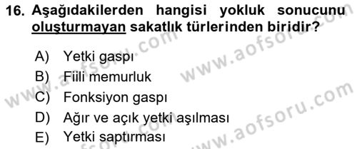 İdare Hukukuna Giriş Dersi Ara Sınavı Deneme Sınav Soruları 16. Soru