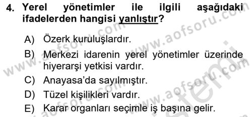 İdare Hukukuna Giriş Dersi 2021 - 2022 Yılı (Vize) Ara Sınav Soruları 4. Soru