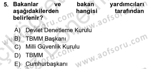İdare Hukukuna Giriş Dersi Ara Sınavı Deneme Sınav Soruları 5. Soru