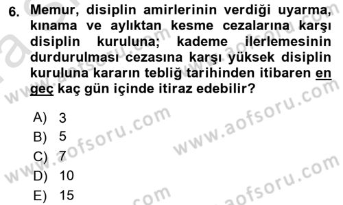İdare Hukukuna Giriş Dersi Ara Sınavı Deneme Sınav Soruları 6. Soru