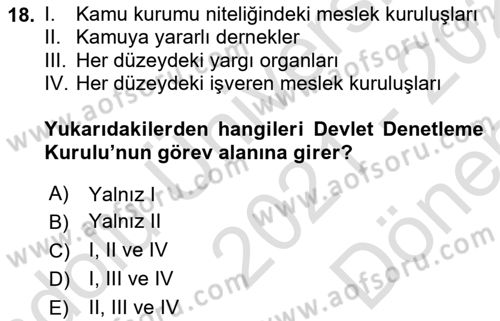 İdare Hukukuna Giriş Dersi 2021 - 2022 Yılı (Final) Dönem Sonu Sınav Soruları 18. Soru