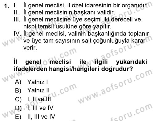 İdare Hukukuna Giriş Dersi 2021 - 2022 Yılı Yaz Okulu Sınavı 1. Soru