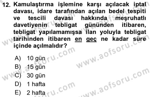 İdare Hukukuna Giriş Dersi 2022 - 2023 Yılı (Vize) Ara Sınavı 12. Soru