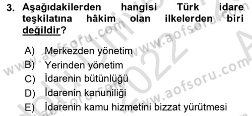 İdare Hukukuna Giriş Dersi Ara Sınavı Deneme Sınav Soruları 3. Soru