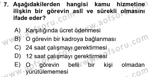 İdare Hukukuna Giriş Dersi 2022 - 2023 Yılı (Vize) Ara Sınav Soruları 7. Soru