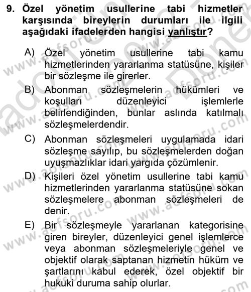 İdare Hukukuna Giriş Dersi 2022 - 2023 Yılı (Final) Dönem Sonu Sınav Soruları 9. Soru