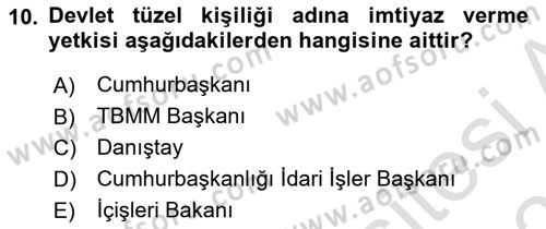 İdare Hukukuna Giriş Dersi 2022 - 2023 Yılı Yaz Okulu Sınav Soruları 10. Soru