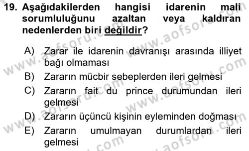 İdare Hukukuna Giriş Dersi 2022 - 2023 Yılı Yaz Okulu Sınav Soruları 19. Soru