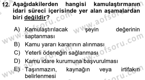 İdare Hukukuna Giriş Dersi 2023 - 2024 Yılı (Vize) Ara Sınav Soruları 12. Soru