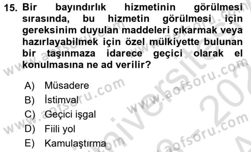İdare Hukukuna Giriş Dersi 2023 - 2024 Yılı (Vize) Ara Sınav Soruları 15. Soru