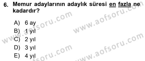 İdare Hukukuna Giriş Dersi 2023 - 2024 Yılı (Vize) Ara Sınav Soruları 6. Soru