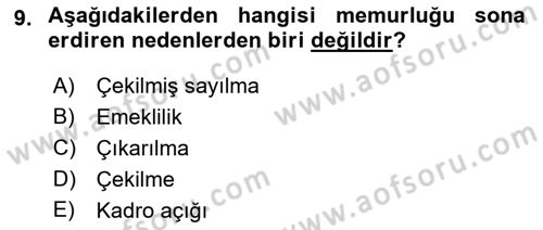 İdare Hukukuna Giriş Dersi Ara Sınavı Deneme Sınav Soruları 9. Soru