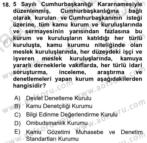 İdare Hukukuna Giriş Dersi 2023 - 2024 Yılı (Final) Dönem Sonu Sınav Soruları 18. Soru