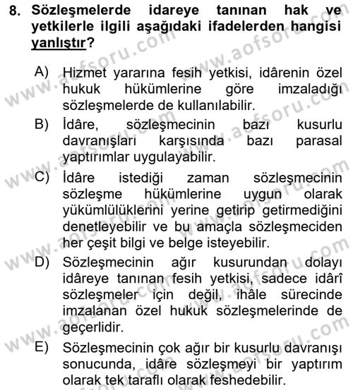 İdare Hukukuna Giriş Dersi 2023 - 2024 Yılı (Final) Dönem Sonu Sınav Soruları 8. Soru