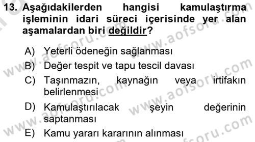 İdare Hukukuna Giriş Dersi Ara Sınavı Deneme Sınav Soruları 13. Soru