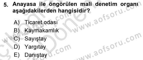 İdare Hukukuna Giriş Dersi Ara Sınavı Deneme Sınav Soruları 5. Soru