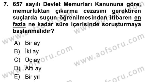 İdare Hukukuna Giriş Dersi Ara Sınavı Deneme Sınav Soruları 7. Soru