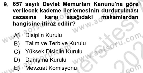 İdare Hukukuna Giriş Dersi 2024 - 2025 Yılı (Vize) Ara Sınav Soruları 9. Soru