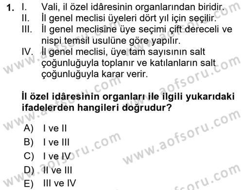İdare Hukukuna Giriş Dersi 2024 - 2025 Yılı (Final) Dönem Sonu Sınav Soruları 1. Soru