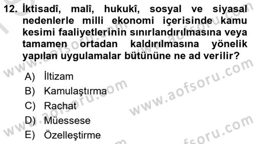 İdare Hukukuna Giriş Dersi 2024 - 2025 Yılı (Final) Dönem Sonu Sınav Soruları 12. Soru