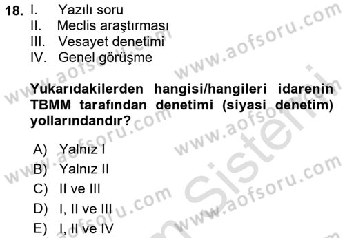 İdare Hukukuna Giriş Dersi 2024 - 2025 Yılı (Final) Dönem Sonu Sınav Soruları 18. Soru