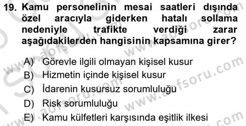 İdare Hukukuna Giriş Dersi Dönem Sonu Sınavı Deneme Sınav Soruları 19. Soru