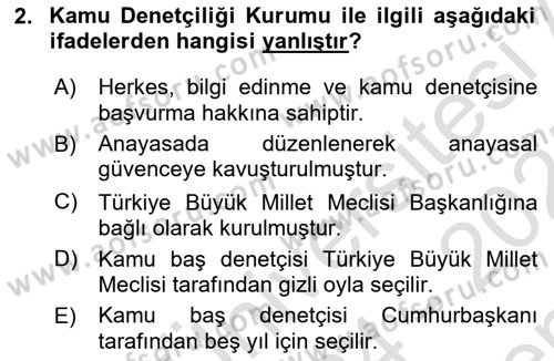 İdare Hukukuna Giriş Dersi 2024 - 2025 Yılı (Final) Dönem Sonu Sınav Soruları 2. Soru