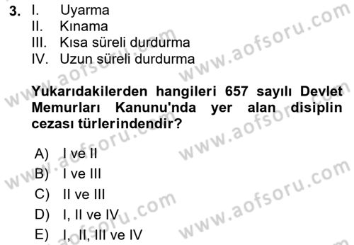 İdare Hukukuna Giriş Dersi 2024 - 2025 Yılı (Final) Dönem Sonu Sınav Soruları 3. Soru