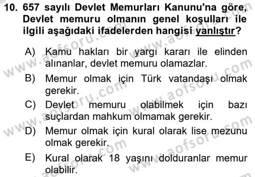 İdare Hukukuna Giriş Dersi 2025 - 2026 Yılı (Vize) Ara Sınav Soruları 10. Soru