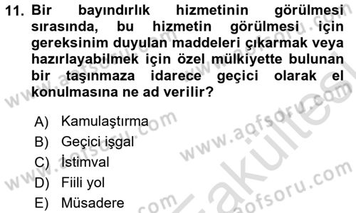 İdare Hukukuna Giriş Dersi 2025 - 2026 Yılı (Vize) Ara Sınav Soruları 11. Soru