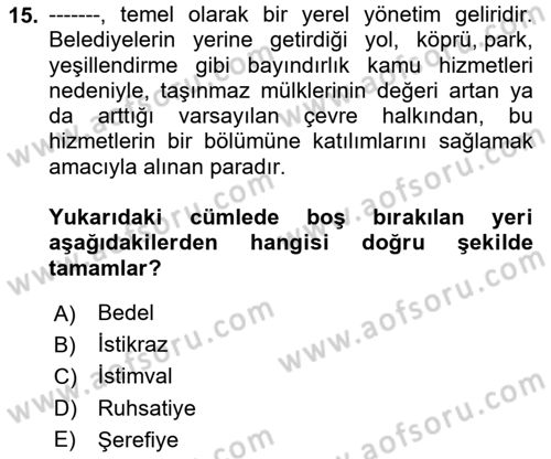 İdare Hukukuna Giriş Dersi 2025 - 2026 Yılı (Vize) Ara Sınav Soruları 15. Soru