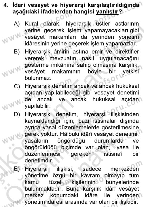 İdare Hukukuna Giriş Dersi 2025 - 2026 Yılı (Vize) Ara Sınav Soruları 4. Soru