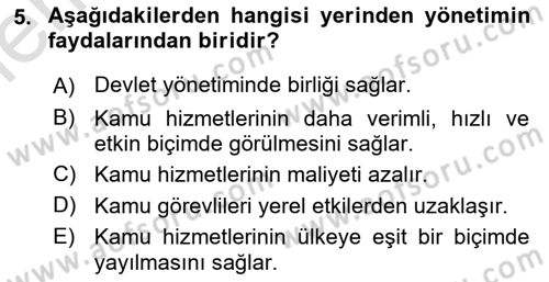 İdare Hukukuna Giriş Dersi 2025 - 2026 Yılı (Vize) Ara Sınav Soruları 5. Soru