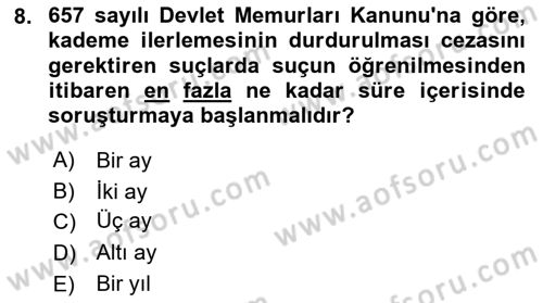 İdare Hukukuna Giriş Dersi 2025 - 2026 Yılı (Vize) Ara Sınav Soruları 8. Soru
