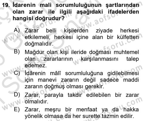 İdare Hukukuna Giriş Dersi 2025 - 2026 Yılı (Final) Dönem Sonu Sınav Soruları 19. Soru