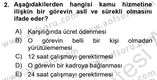 İdare Hukukuna Giriş Dersi 2025 - 2026 Yılı (Final) Dönem Sonu Sınav Soruları 2. Soru